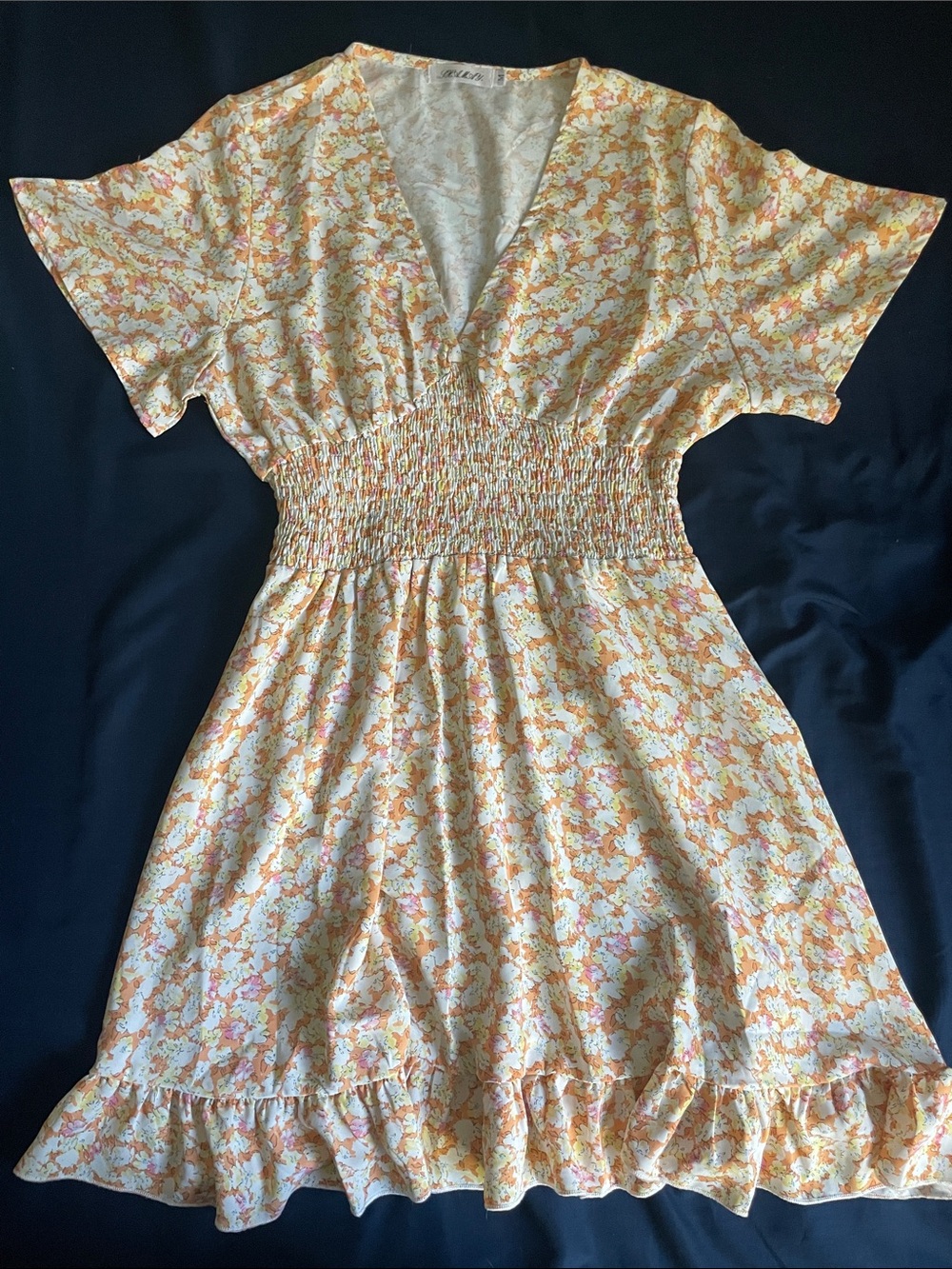 Floral Smocked Waist Mini Dress in Cream & Peach